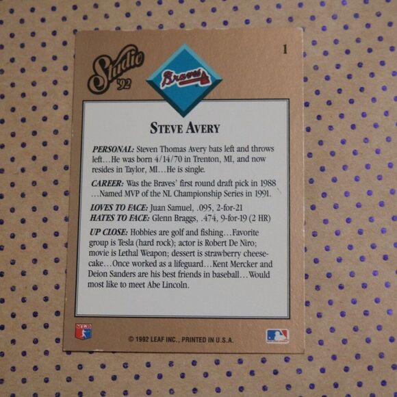 Steve Avery #1 Baseball Card - Picture 2 of 2
